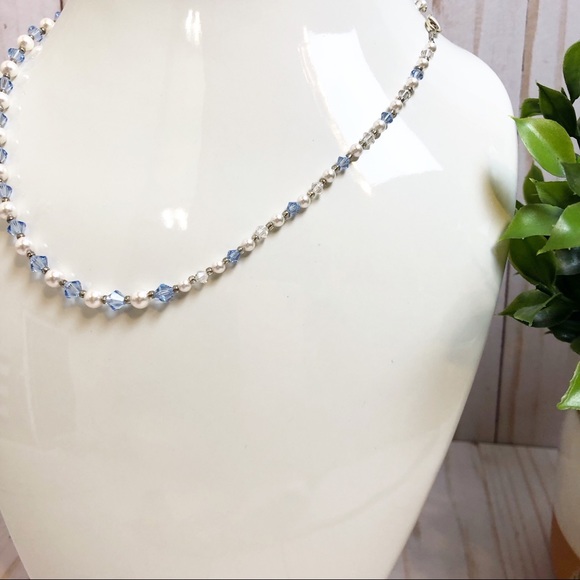 Swarovski Sky Blue Crystal & Pearl Beaded Necklace - Picture 2 of 3